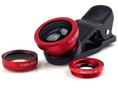 Kit Lentile Foto iUni 3-in-1 Macro, Wide Angle si FishEye compatibile cu Smartphone si Tableta, Rosu